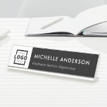 Custom Business Logo Modern Minimalist Employee Desk Name Plate<br><div class="desc">Customise this modern minimalist desk nameplate. Replace image with an image of your logo,  and customise text easily. You can even change the black background to any colour of your choice.</div>