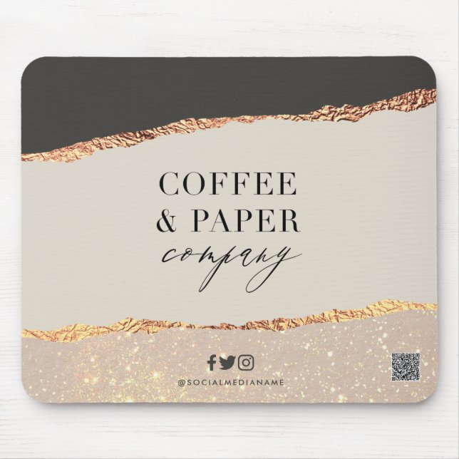 Custom Business Logo Mouse Pad Black Cream Gold (Front)