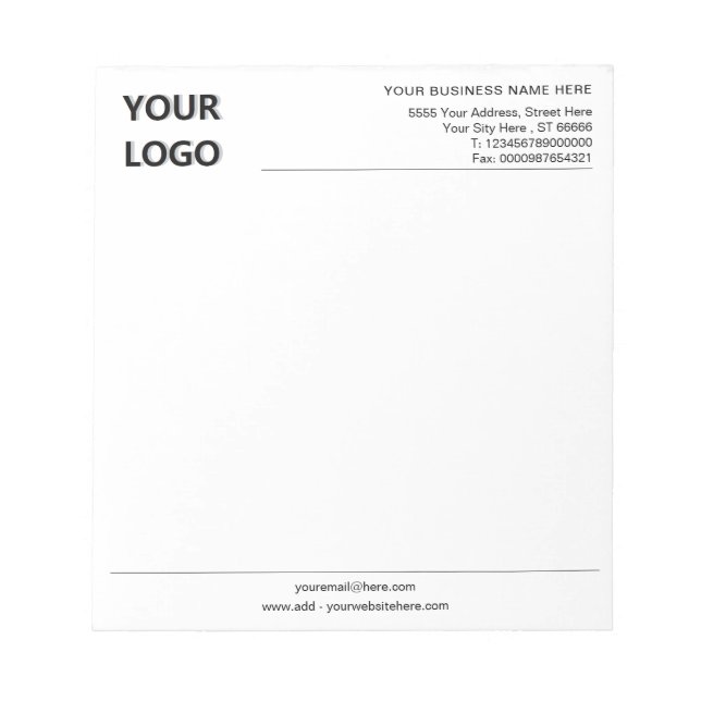 Custom Business Logo Name Contact Info Notepad (Front)