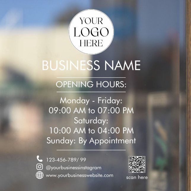 Custom Business Logo Name QR Code Open Hours White (Creator Uploaded)