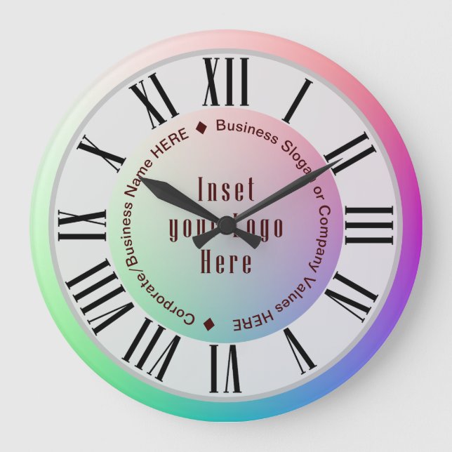 Custom Business Logo, Name, & Slogan Brown Rainbow Large Clock (Front)