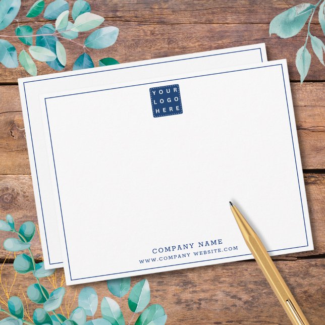 Custom Business Logo Navy Blue Company Name  Card (Custom Business Logo Navy Blue Company Name Note Card | Match border and company name to brand color)