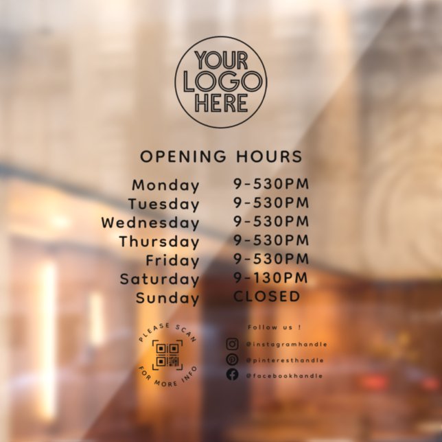 Custom Business Logo Opening Times QR Code Socials (Sheet 2)