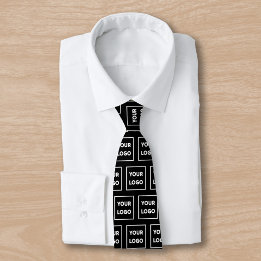 Custom Business Logo Pattern on Black 2 Sided Tie