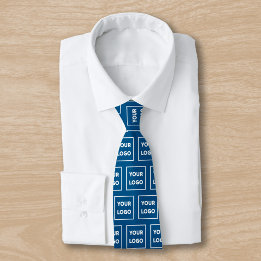Custom Business Logo Pattern on Blue 2 Sided Tie