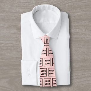Custom Business Logo Pattern on Coral Pink 2 Sided Tie