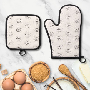 Custom Business Logo Pattern Restaurant Branded Oven Mitt & Pot Holder Set