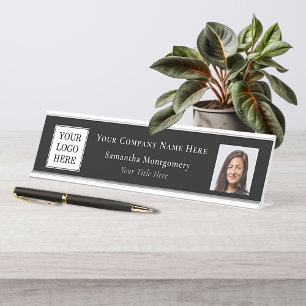 Custom Business Logo Photo Company Name Title Desk Name Plate