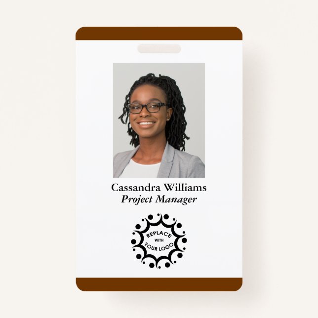 Custom Business Logo & Photo Employee Burnt Orange ID Badge (Front)