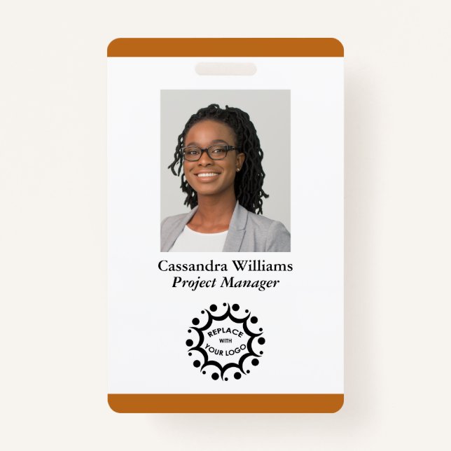 Custom Business Logo & Photo Employee Orange ID Badge (Front)