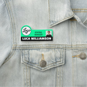 Custom Business Logo Photo ID Title Employee Green Name Tag