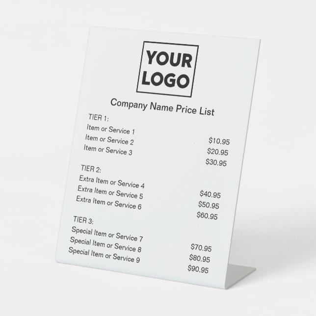 Custom Business Logo Price List on White Pedestal Sign (Front)