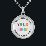 Custom Business Logo Promotional Social Media Name Sterling Silver Necklace<br><div class="desc">Custom Business Logo Promotional Social Media Name Company Slogan Professional Personalised Stamp Gift - Add Your Logo - Image - Photo / Business Slogan - Tagline - Name - Company / Social Media Handle - Website - Email - Phone - Contact Information ! Resize and move or remove and add...</div>