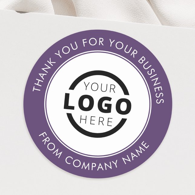 Custom Business Logo Promotional Thank You Purple Classic Round Sticker (Creator Uploaded)