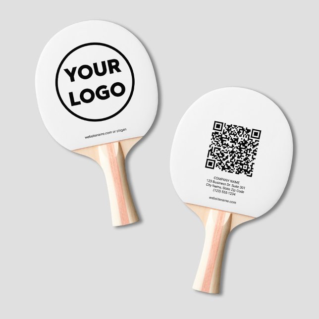 Custom Business Logo QR Code and Text Branded Ping Pong Paddle (Custom Business Logo QR Code and Text Branded Ping Pong Paddle, front/back)