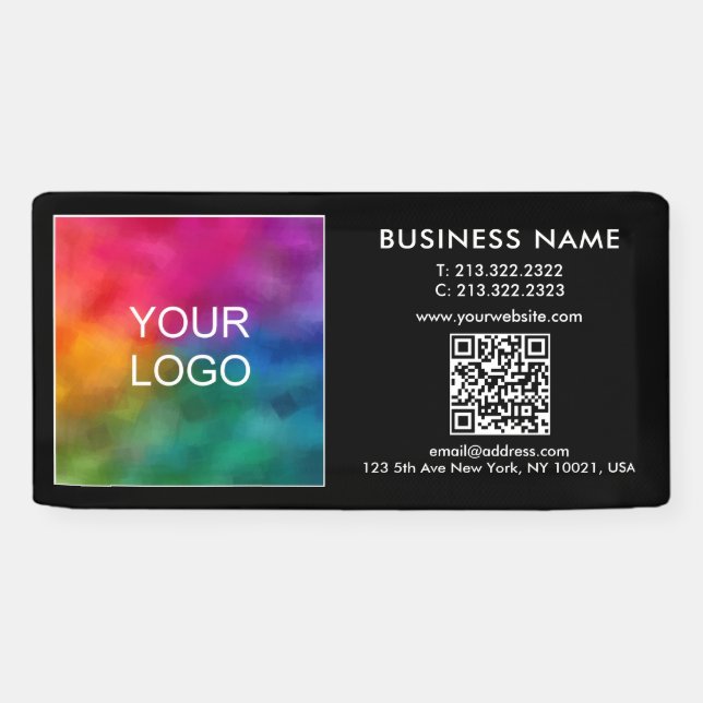 Custom Business Logo QR Code Modern Outdoor Banner (Horizontal)