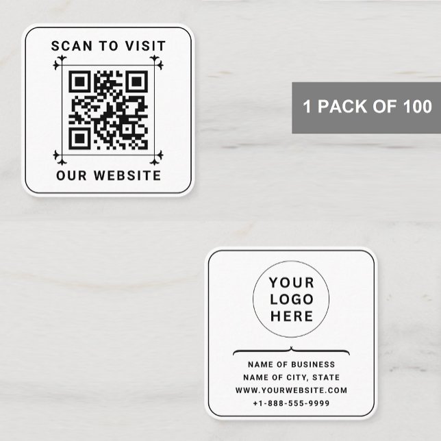 Custom Business Logo & QR Code | Modern White  Square Business Card (White Square Business Card Printing)