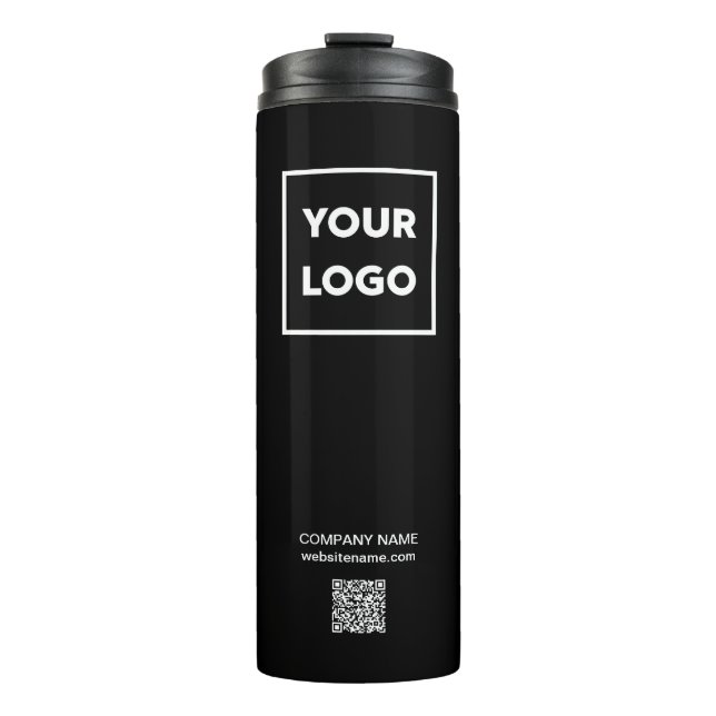 Custom Business Logo QR Code on Black Thermal Tumbler (Front)