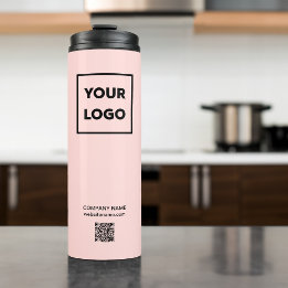 Custom Business Logo QR Code on Coral Pink Thermal Tumbler