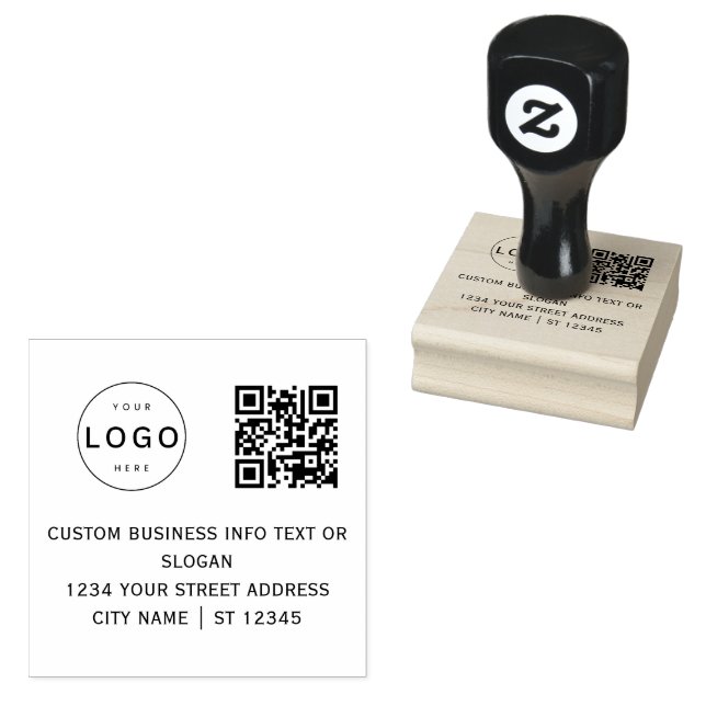 Custom Business Logo Qr Code & Return Address Rubber Stamp (Stamped)