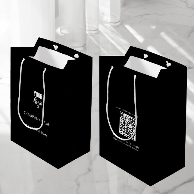 Custom Business Logo QR Code Social Media Black Medium Gift Bag (Creator Uploaded)
