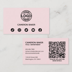 Custom Business Logo QR Code Social Media Pink Card