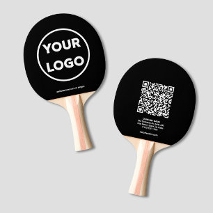 Custom Business Logo QR Code Text Black Branded Ping Pong Paddle