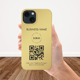 Custom Business Logo QR Code Text Gold Gradient iPhone 13 Case