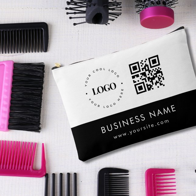 Custom Business Logo QR Code & Text Professional Accessory Pouch (Creator Uploaded)