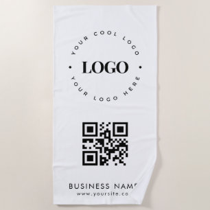 Custom Business Logo QR Code & Text Professional Beach Towel