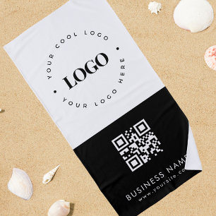 Custom Business Logo QR Code & Text Professional Beach Towel