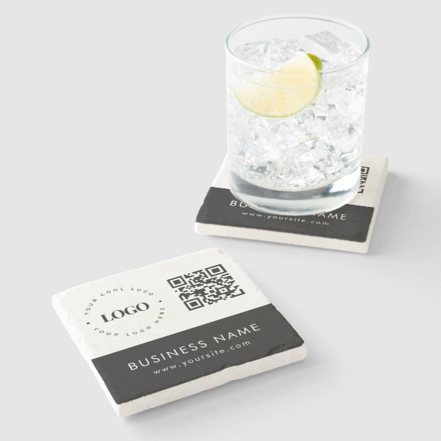 Custom Business Logo QR Code & Text Professional  Stone Coaster (Side)