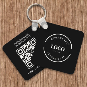 Custom Business Logo QR code website text black Key Ring