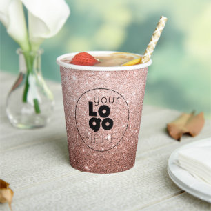Custom Business Logo Rose Gold Glitter Paper Cups