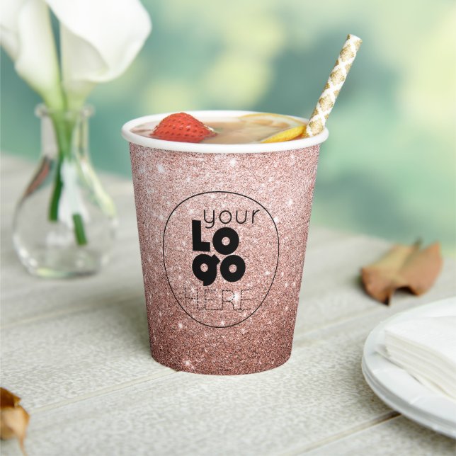 Custom Business Logo Rose Gold Glitter Paper Cups (Insitu)