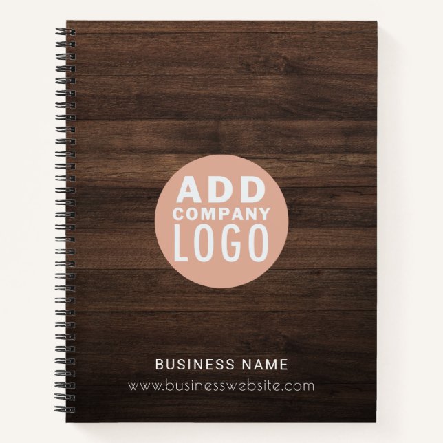 Custom Business Logo Rustic Wood Look Notebook (Front)