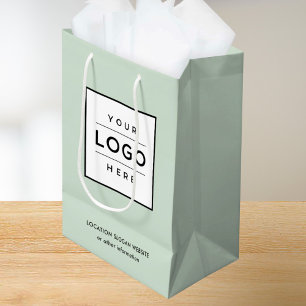 Custom Business Logo Sage Green Branded Medium Gift Bag