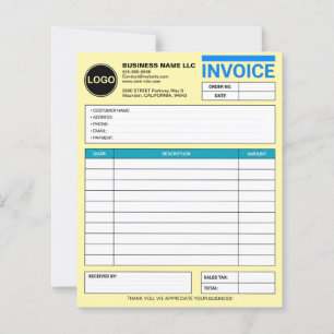 Custom Business Logo Sales Invoice Form Papers