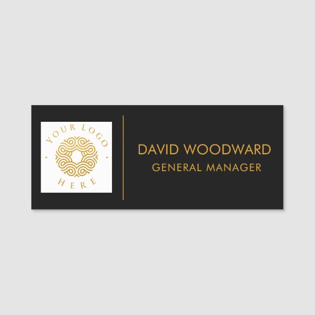 Custom Business Logo Staff Black Name Tag (Front)