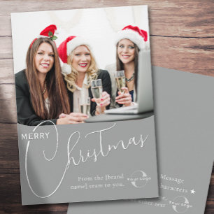 Custom Business logo, team photo & greeting Grey Holiday Card