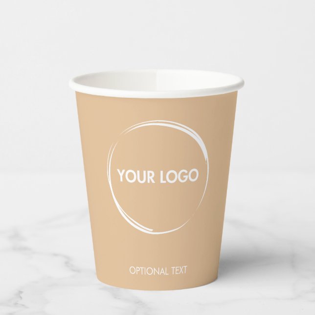 Custom Business Logo Template Tan Beige Paper Cups (Left)