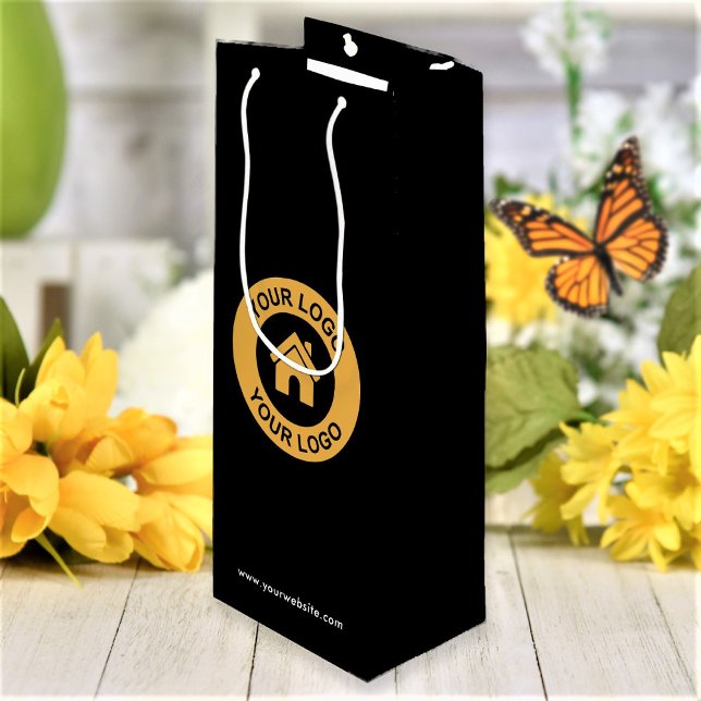 Custom Business Logo Text Black Wine Gift Bag (Creator Uploaded)