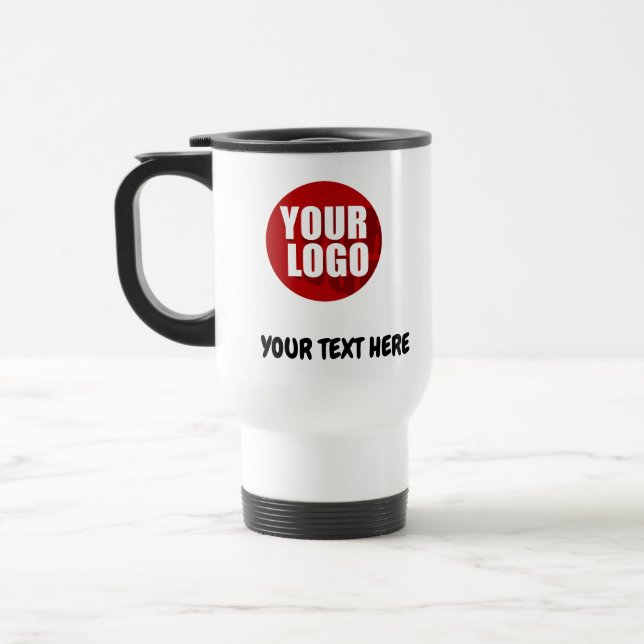 Custom Business Logo Text employee gifts giveaways Travel Mug (Left)