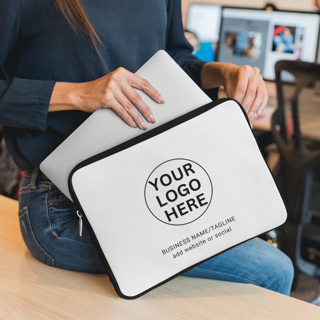 Custom Business Logo & Text l Black & White Promo Laptop Sleeve (Creator Uploaded)