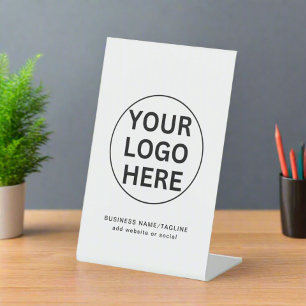 Custom Business Logo & Text l Black & White Promo Pedestal Sign