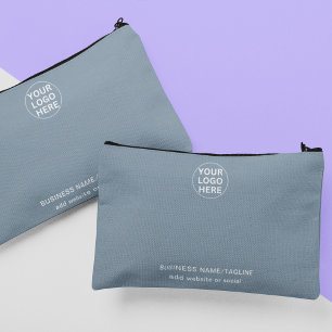 Custom Business Logo & Text l Dusty Blue Branded  Accessory Pouch