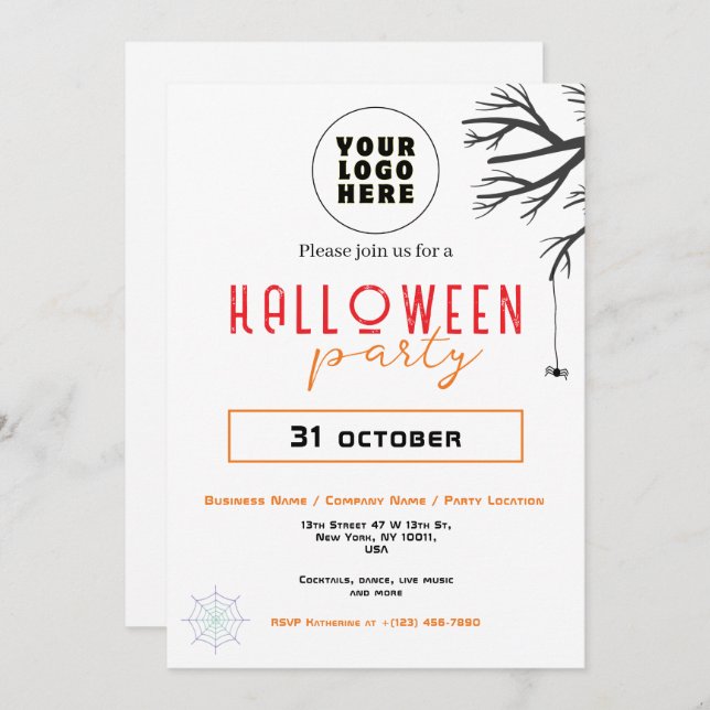 Custom Business Logo & Text Modern Halloween Party Invitation (Front/Back)