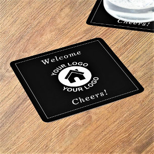 Custom Business Logo Text Promotional Black Square Paper Coaster