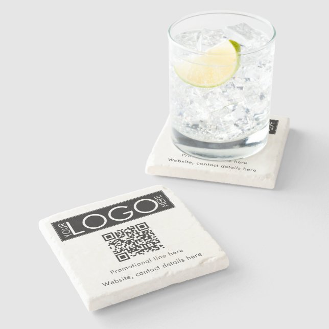 Custom Business Logo Text QR Code Promotional Stone Coaster (Side)