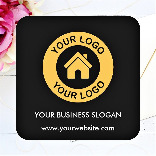 Custom Business Logo Text Slogan Square Sticker (Creator Uploaded)